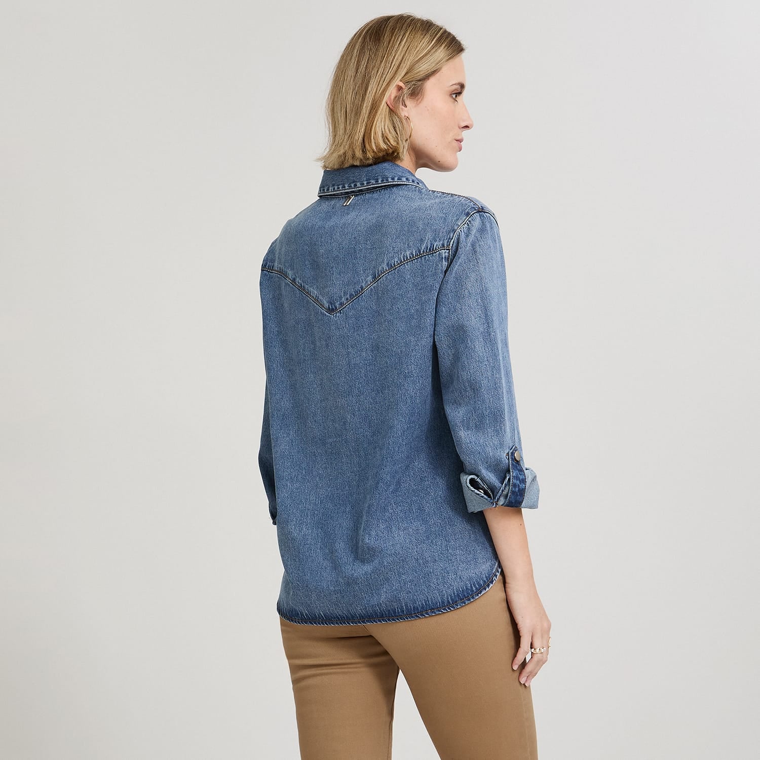 Blusa Manga Larga Lyocell Denim Azul