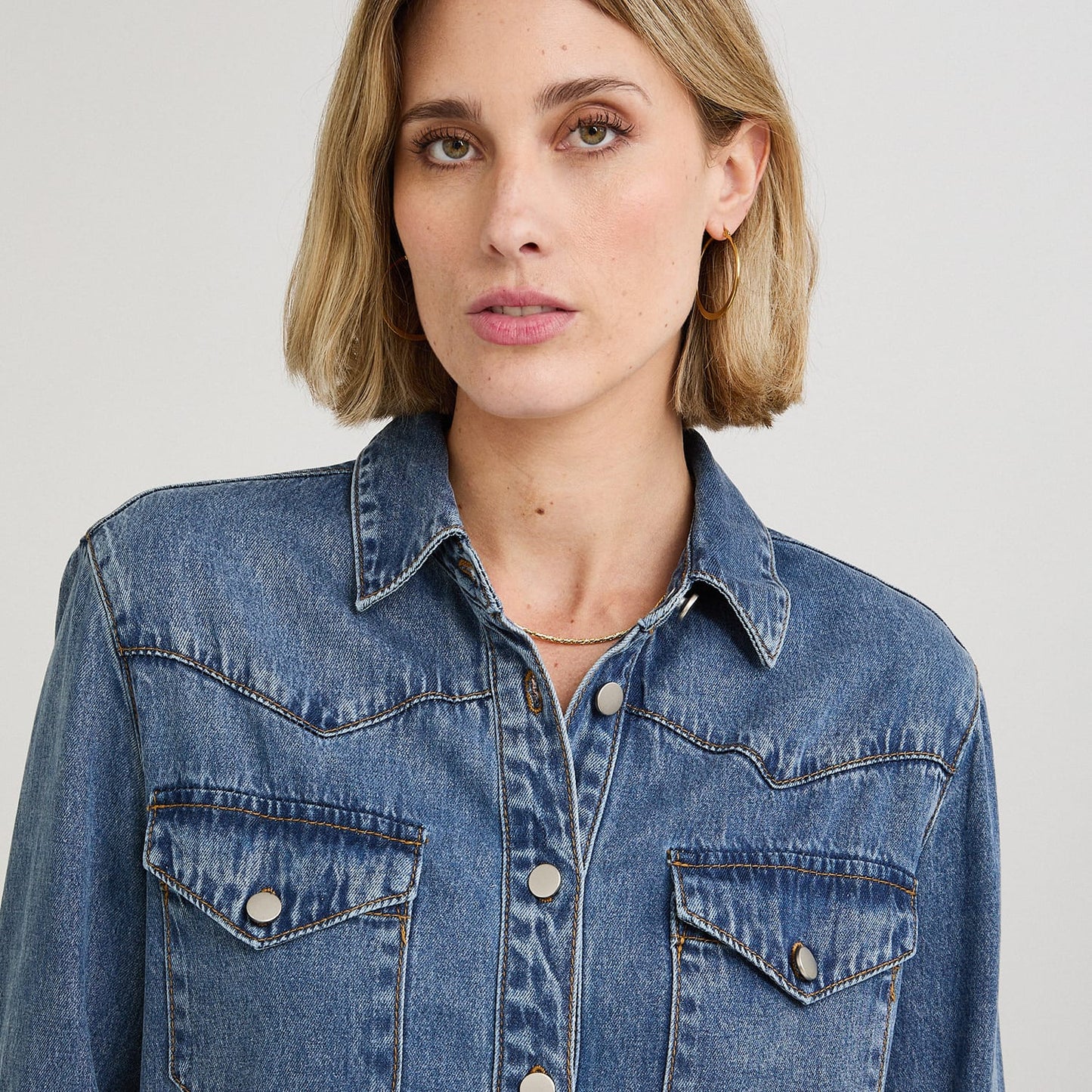 Blusa Manga Larga Lyocell Denim Azul