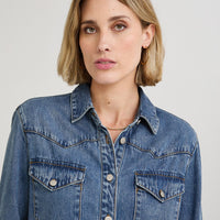 Blusa Manga Larga Lyocell Denim Azul