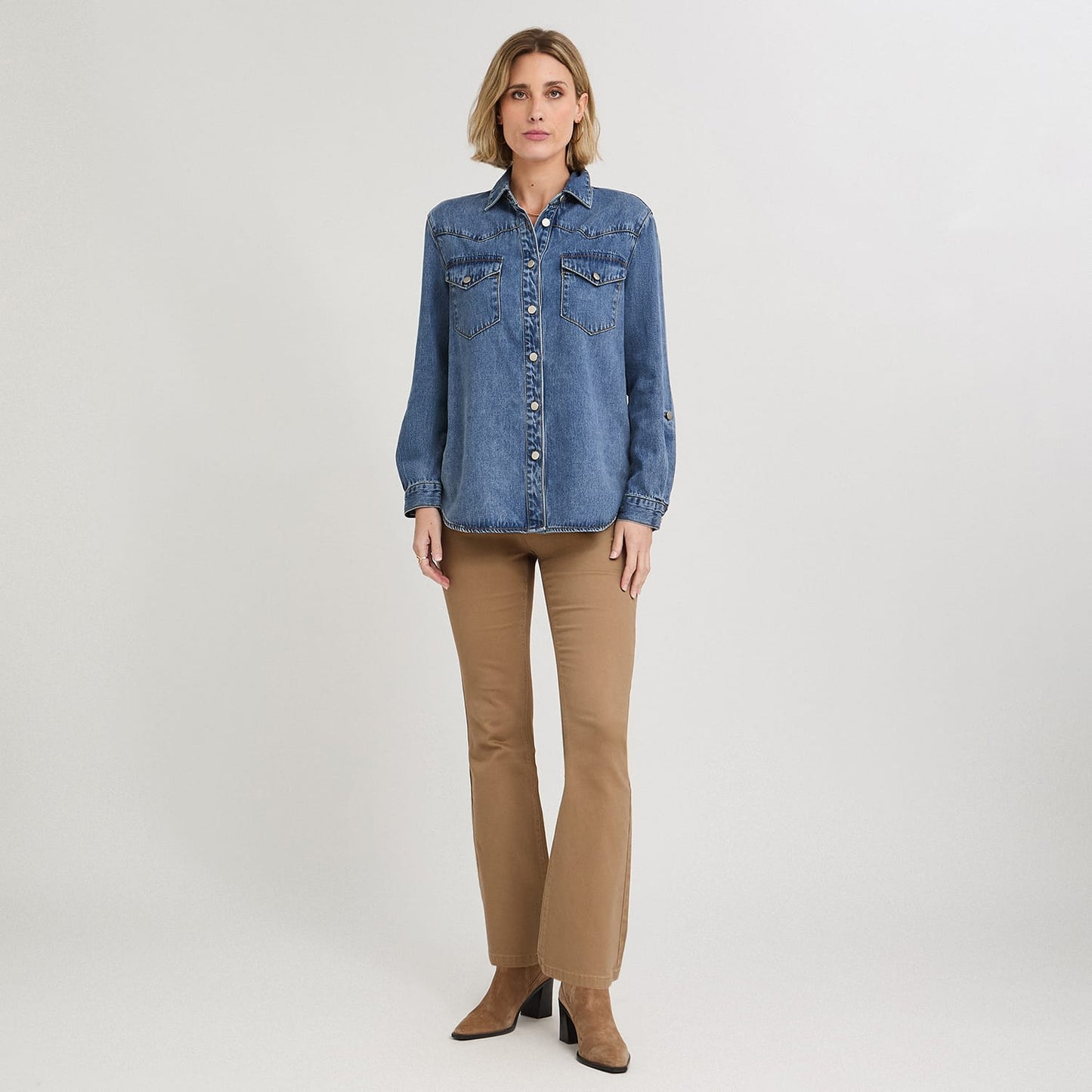 Blusa Manga Larga Lyocell Denim Azul