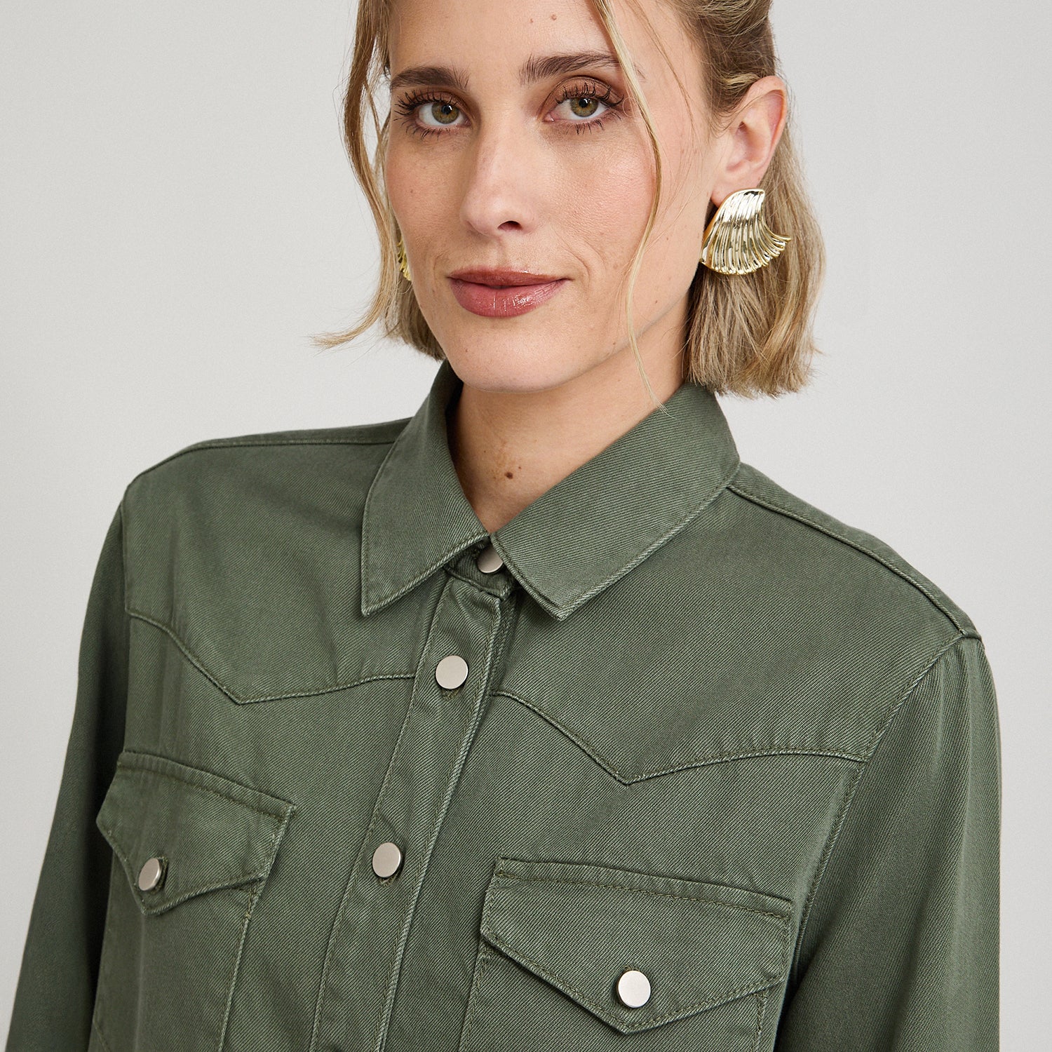 Blusa Manga Larga Lyocell Denim Verde