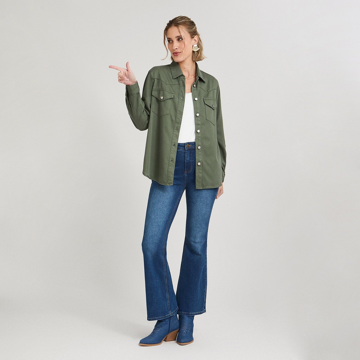 Blusa Manga Larga Lyocell Denim Verde
