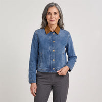 Casaca Mezclilla  con Suede en Cuello Azul en modelo adulta