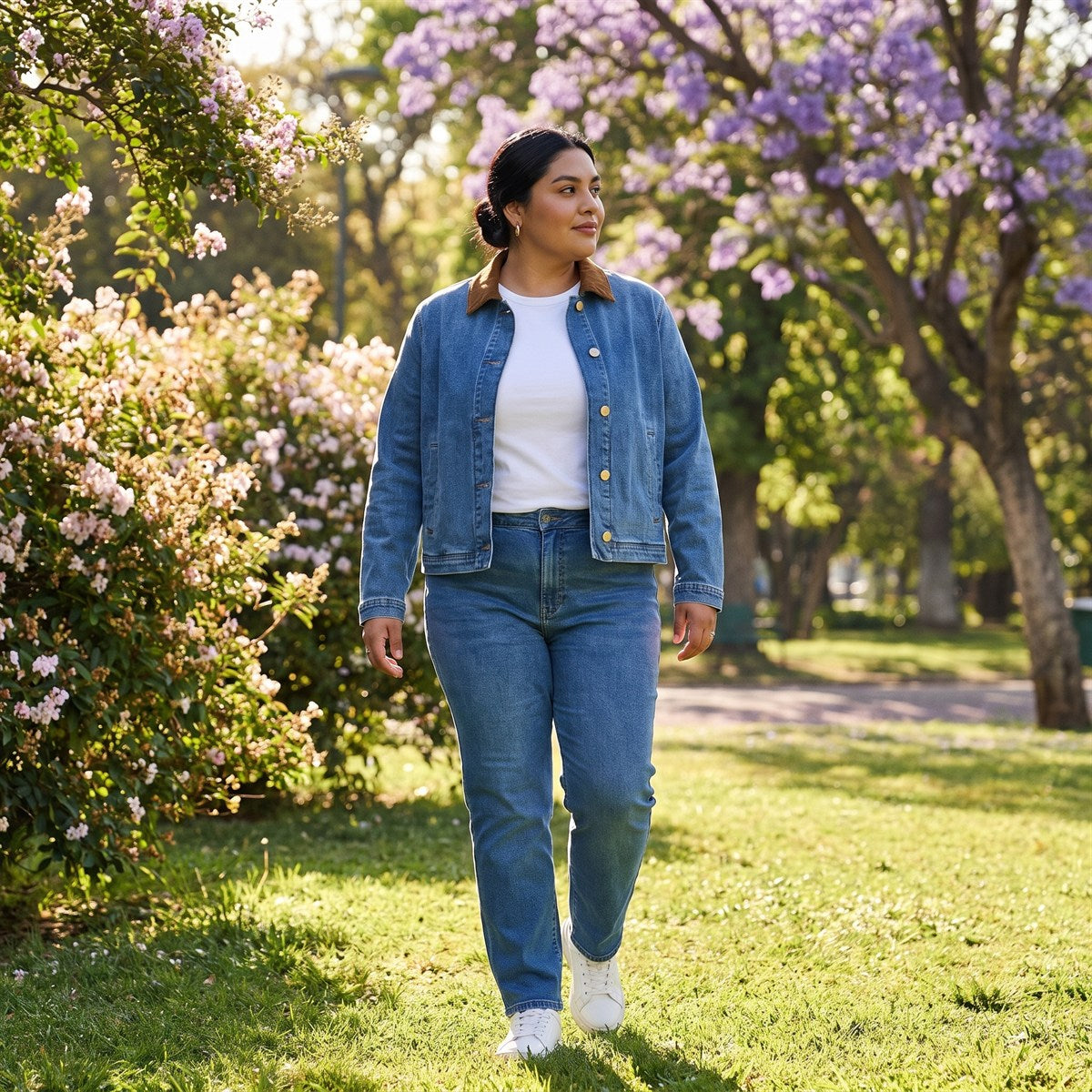 Casaca Mezclilla  con cotele cafe en Cuello lifestyle