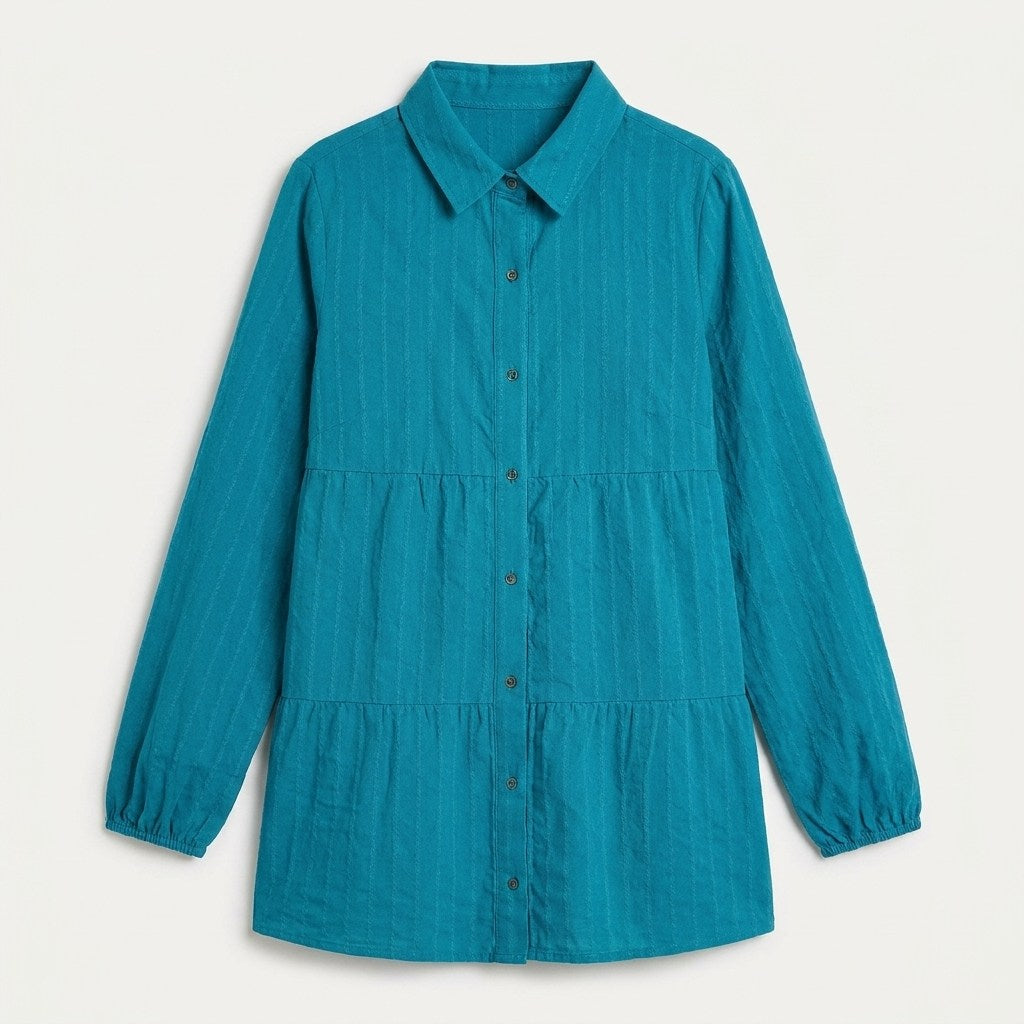 Blusa Manga Larga Tela De Fantasía Azul Petróleo en plano