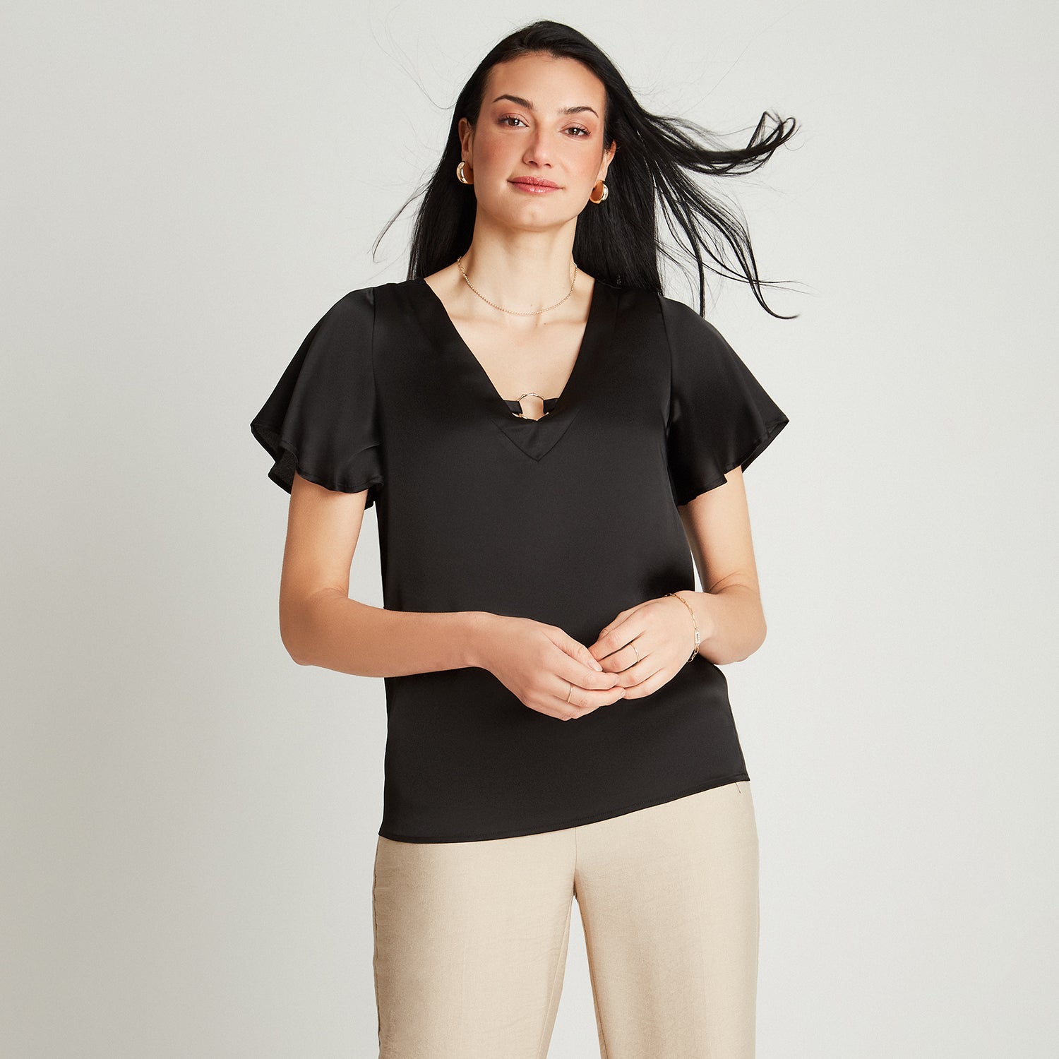 Blusa Negro Manga Corta Cuello - Lorenzo di Pontti