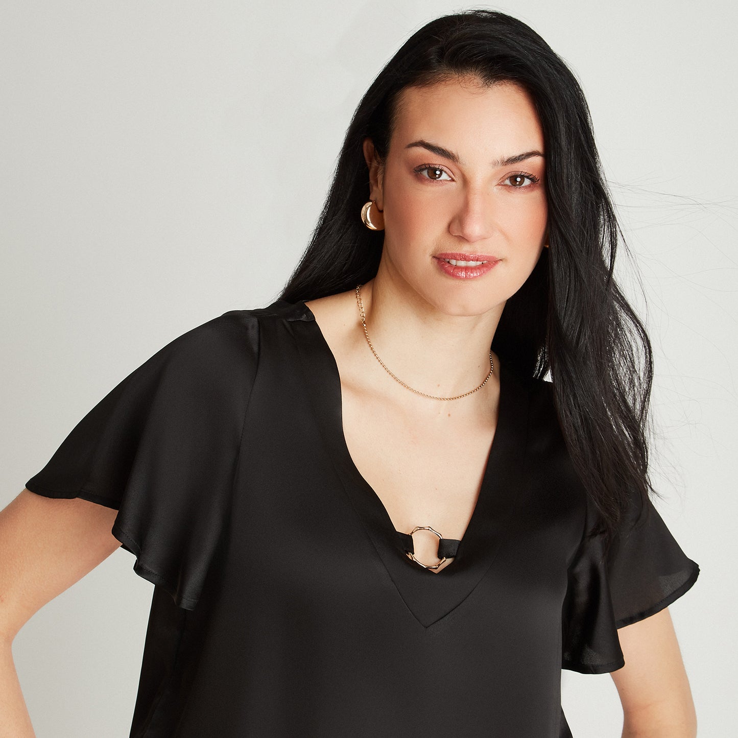 Blusa Negro Manga Corta Cuello - Lorenzo di Pontti