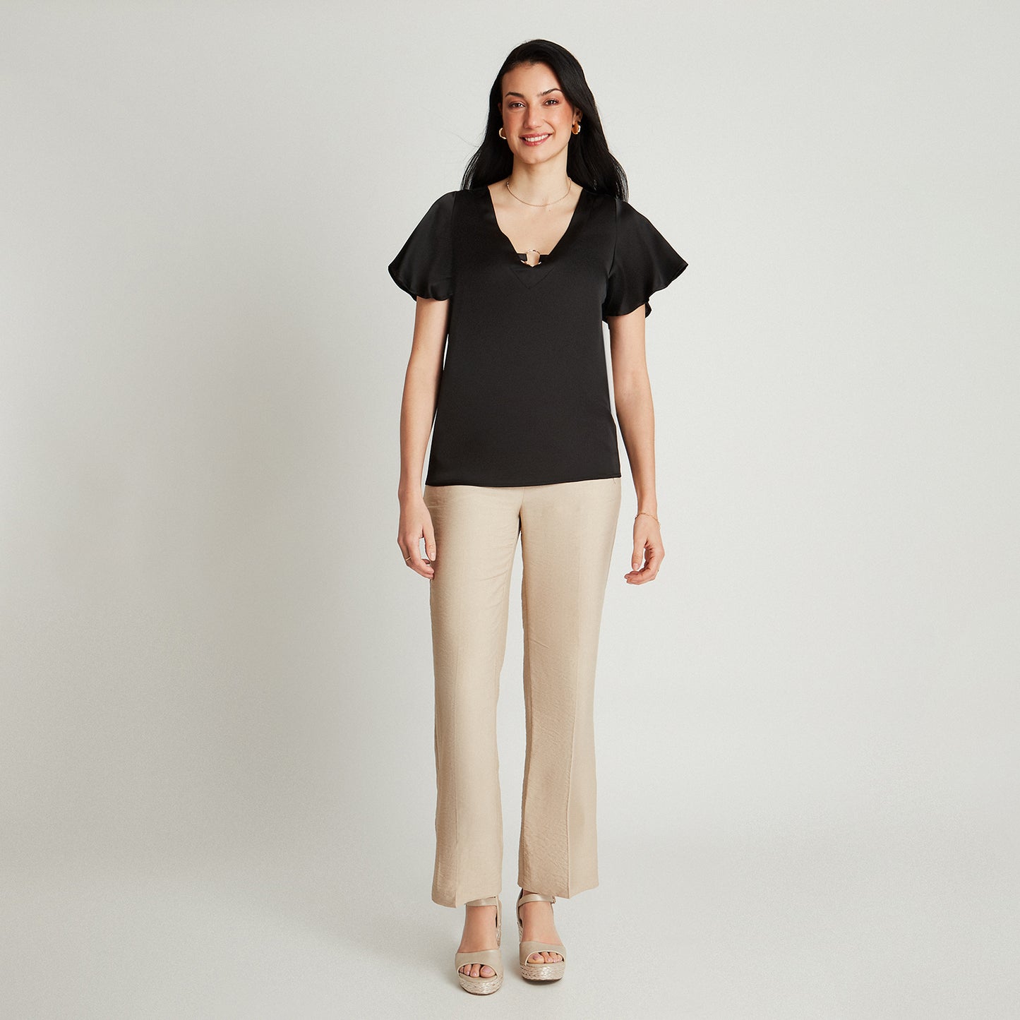 Blusa Negro Manga Corta Cuello - Lorenzo di Pontti