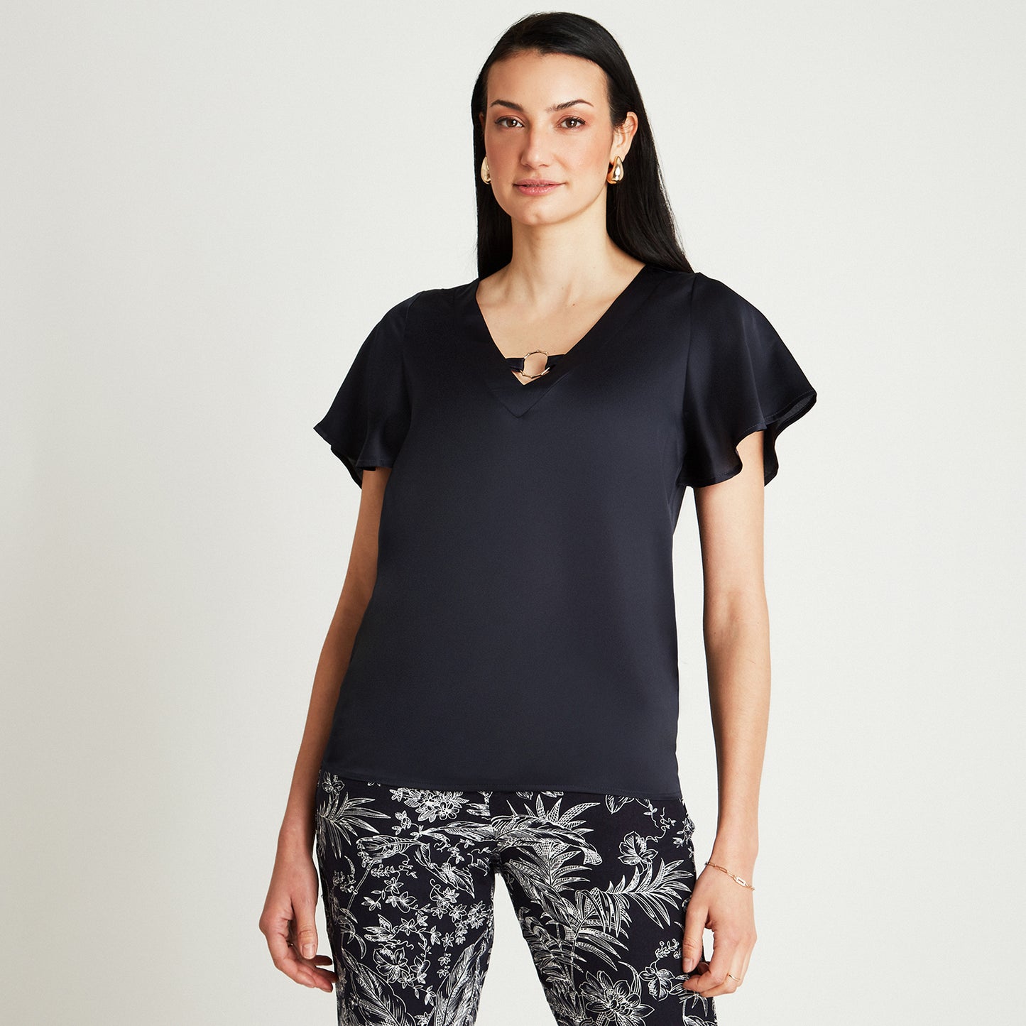 Blusa Azul Manga Corta Argolla - Lorenzo di Pontti