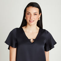 Blusa Azul Manga Corta Argolla - Lorenzo di Pontti