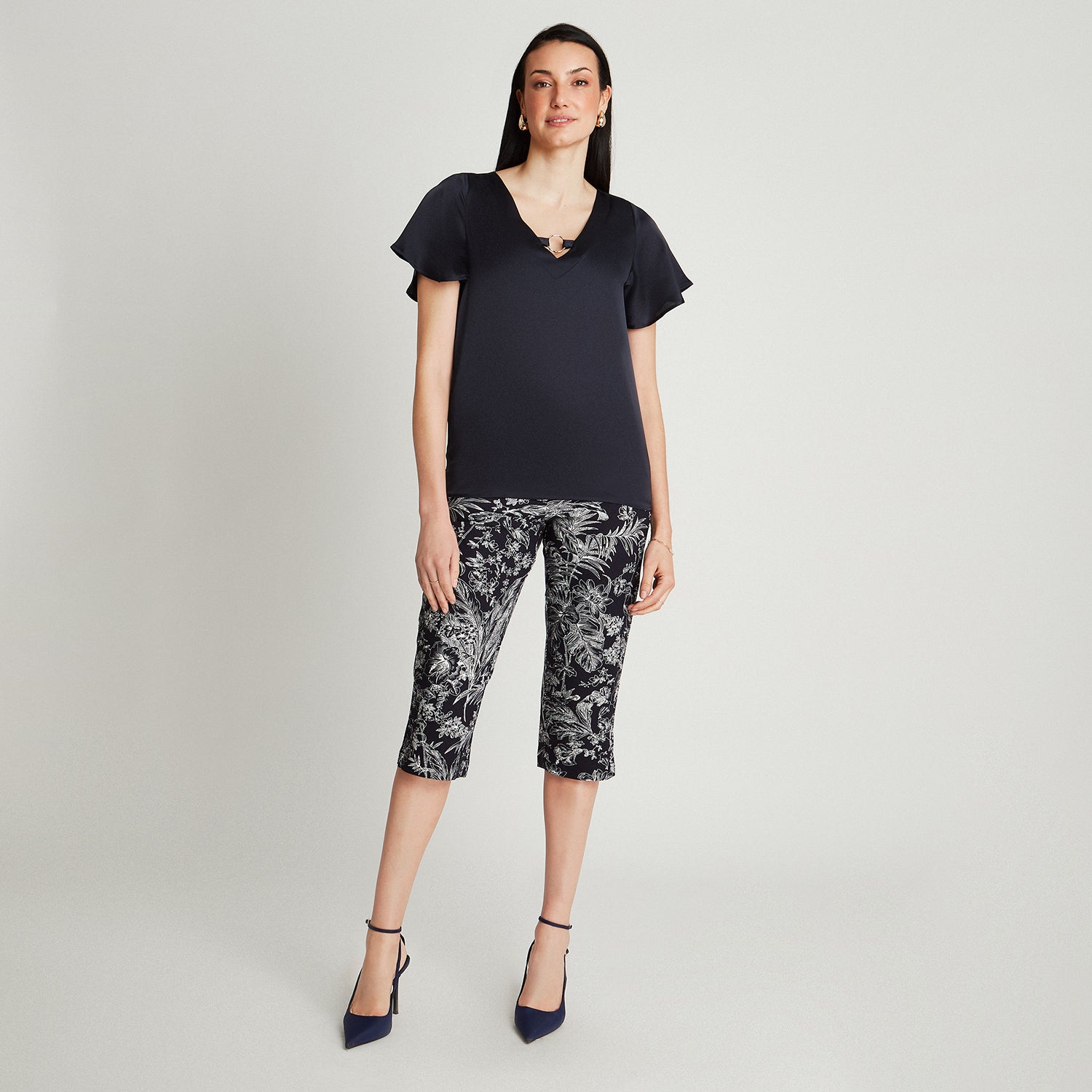 Blusa Azul Manga Corta Argolla - Lorenzo di Pontti