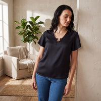 Blusa Azul Manga Corta Argolla En Cuello lifestyle