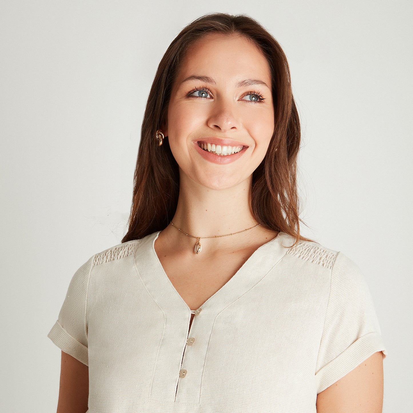 Blusa Beige Manga Corta Cuello - Lorenzo di Pontti