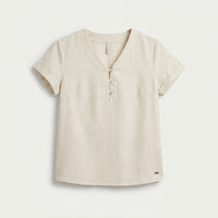 Blusa Beige Manga Corta Cuello V en plano