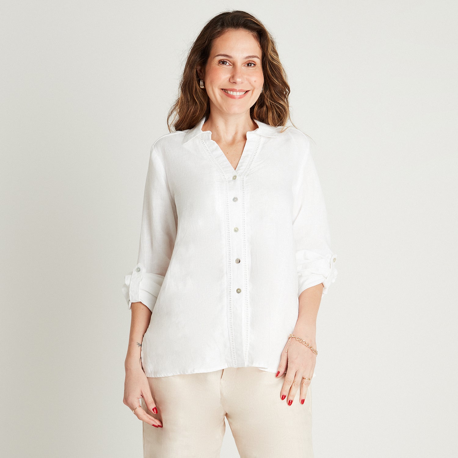 Blusa Blanco Manga Larga Cuello Camisero Lorenzo di Pontti