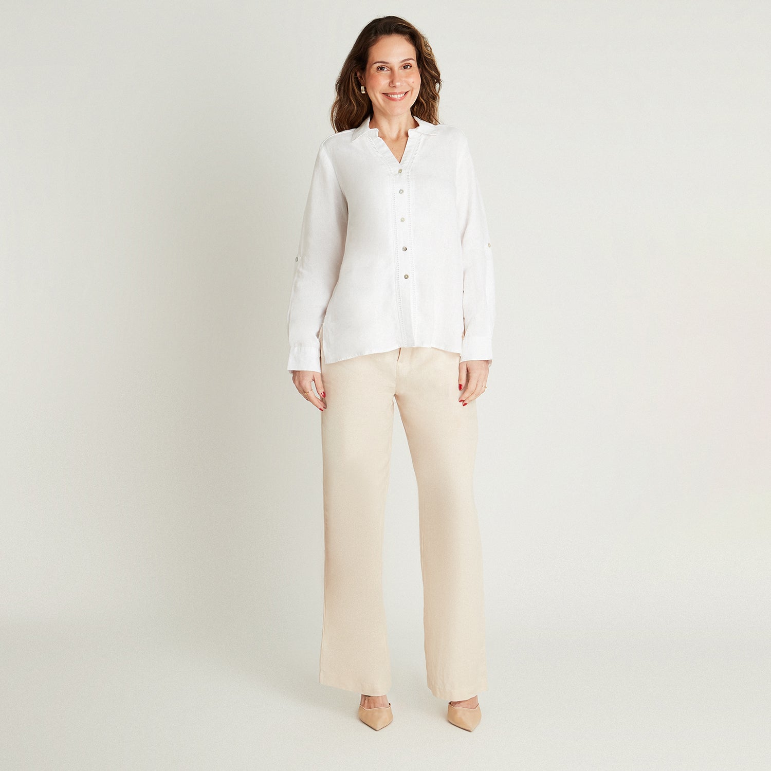 Blusa Blanco Manga Larga Cuello Camisero Lorenzo di Pontti