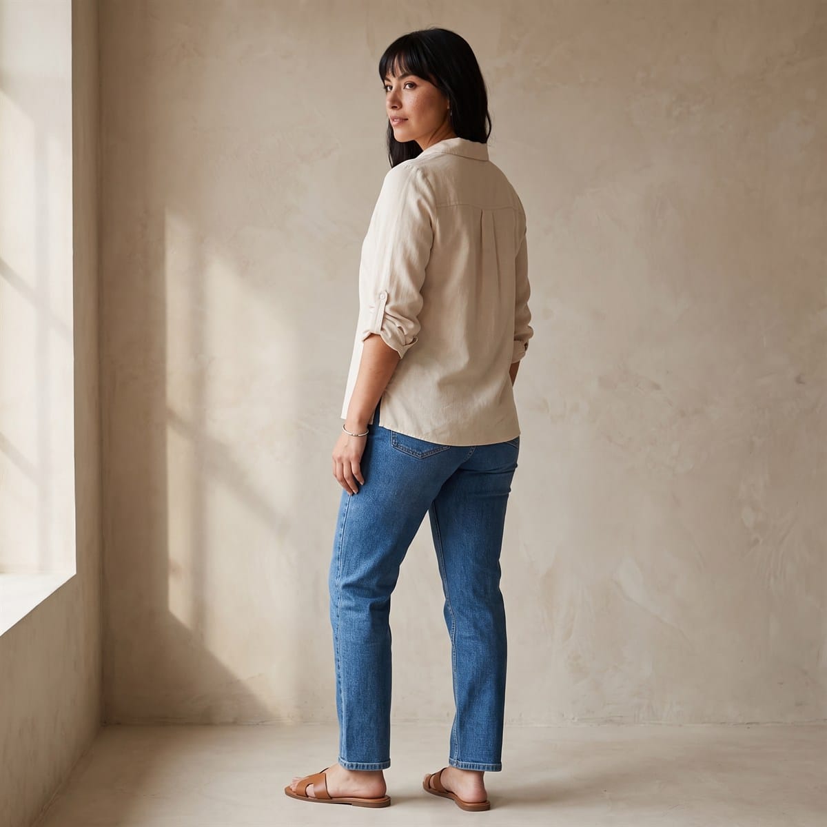 Blusa Lino Arena Manga Larga Cuello Camisero lifestyle