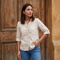 Blusa Lino Arena Manga Larga Cuello Camisero lifestyle