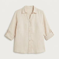 Blusa Lino Arena Manga Larga Cuello Camisero en plano