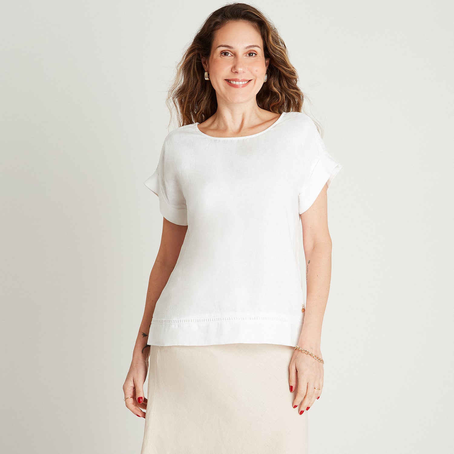 Blusa Blanco Manga Kimono Cuello Redondo Lorenzo di Pontti