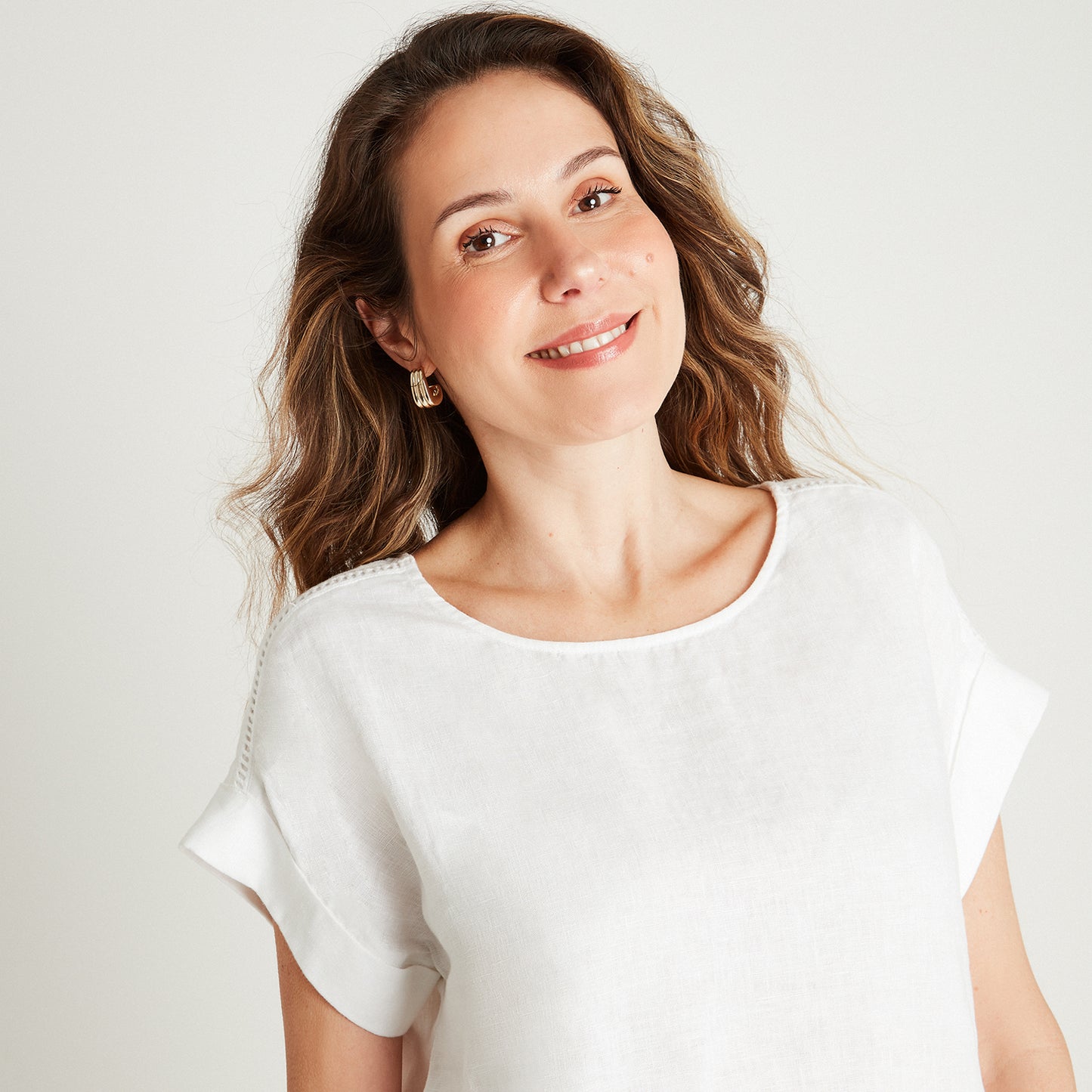 Blusa Blanco Manga Kimono Cuello Redondo Lorenzo di Pontti
