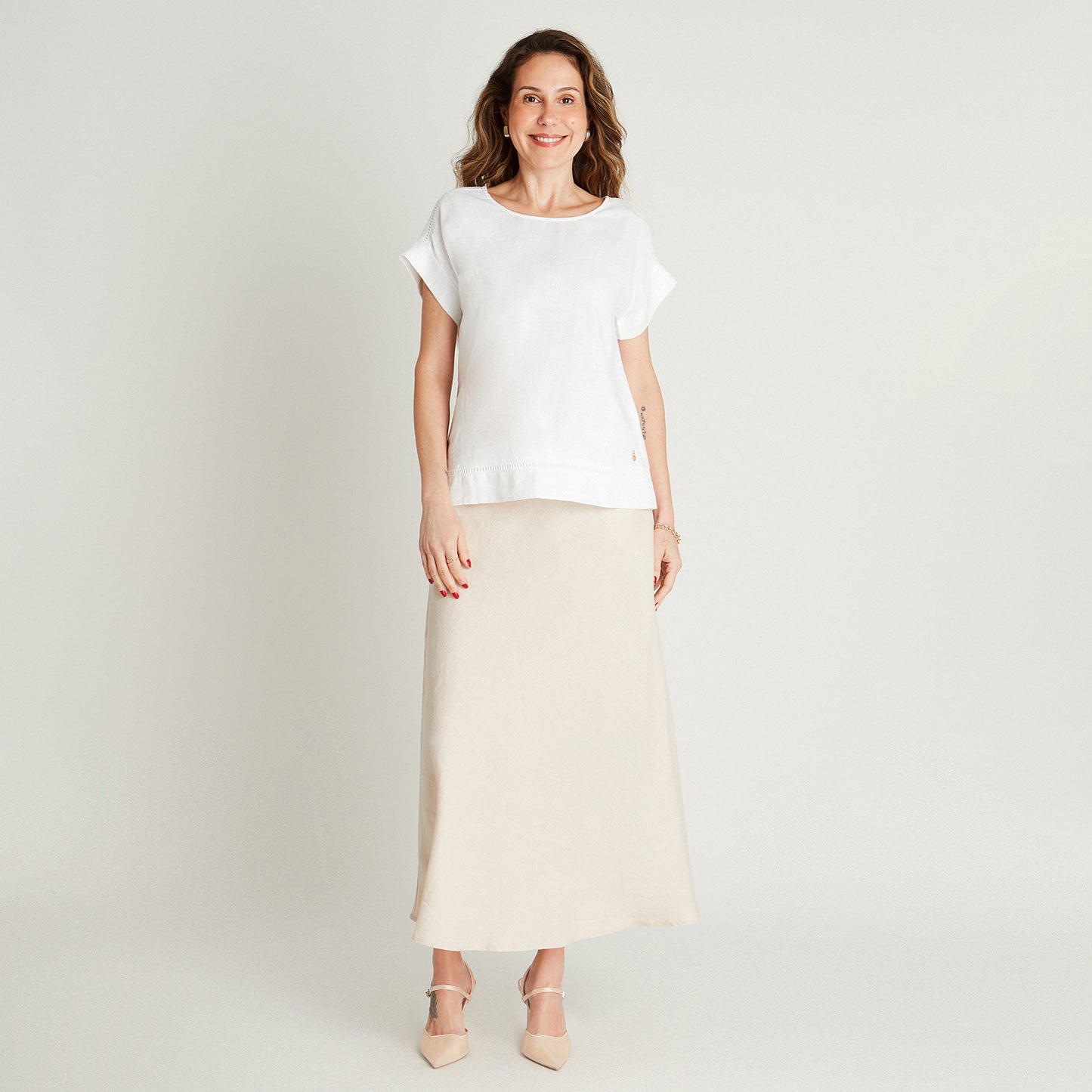 Blusa Blanco Manga Kimono Cuello Redondo Lorenzo di Pontti