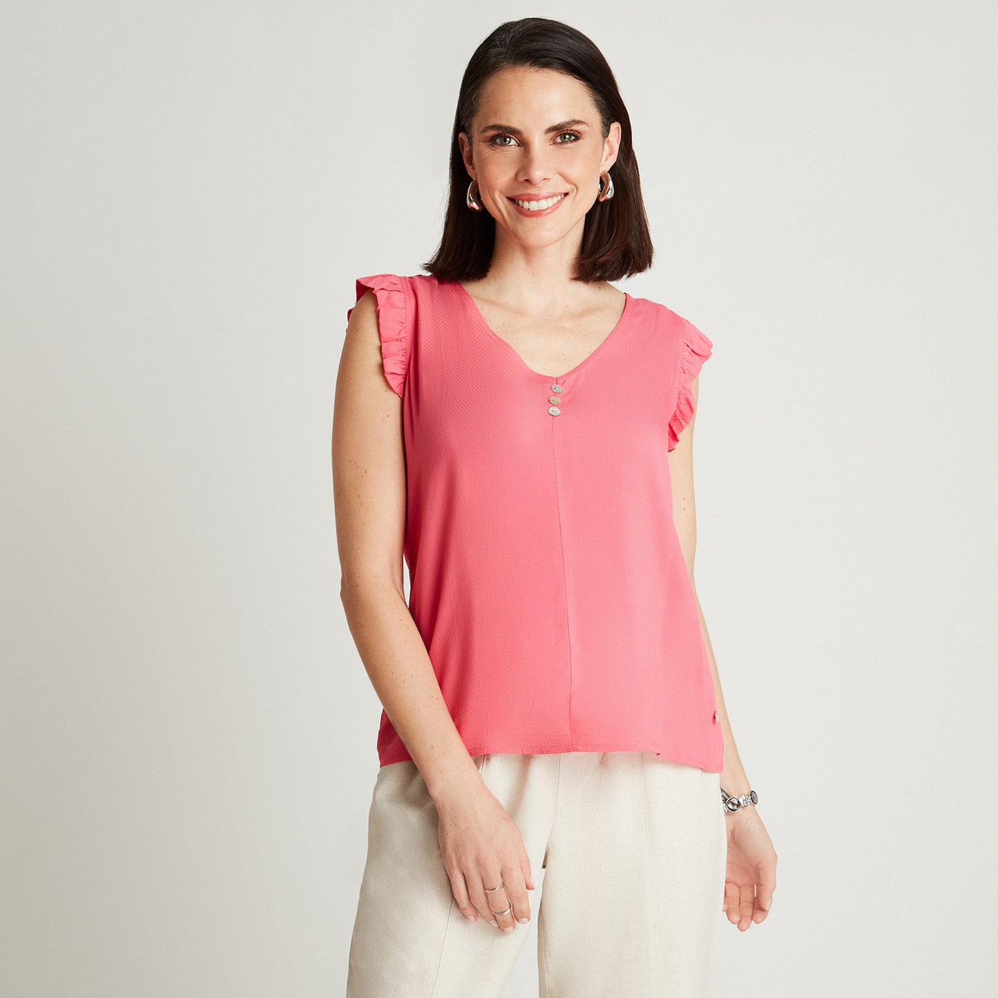 Blusa Coral Sin Manga Cuello V
