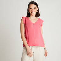 Blusa Coral Sin Manga Cuello V