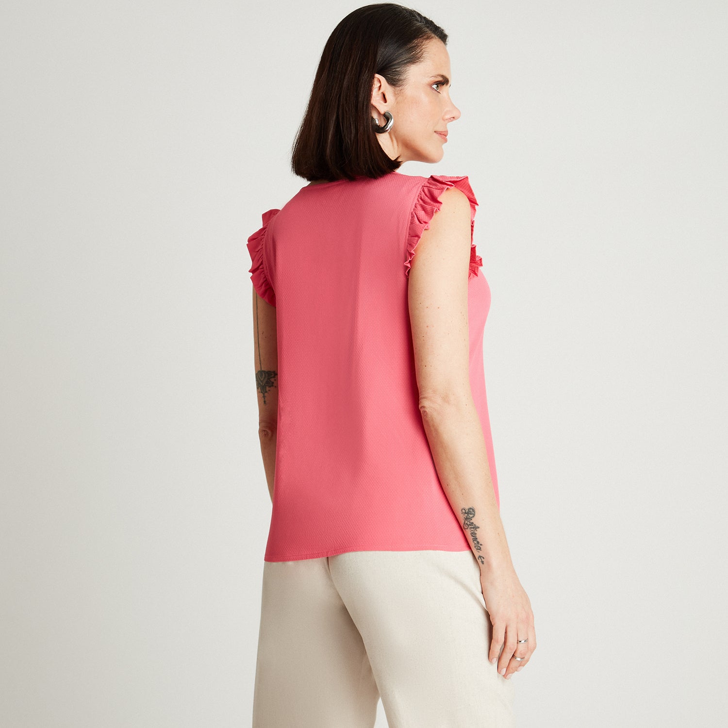 Blusa Coral Sin Manga Cuello V