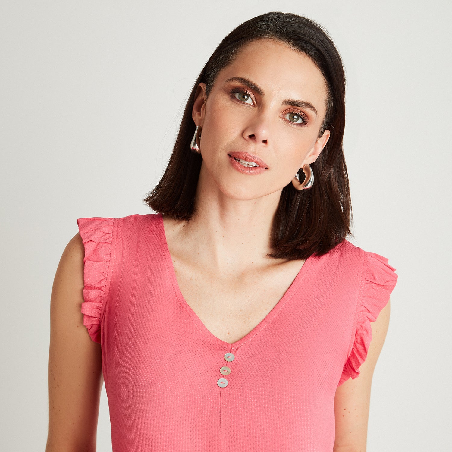 Blusa Coral Sin Manga Cuello V