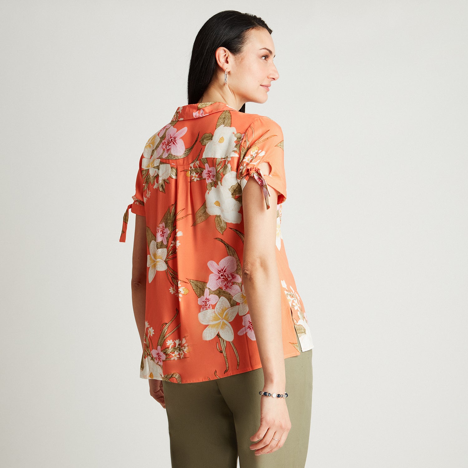 Blusa Coral Manga Corta Estampado Cuello Camisero