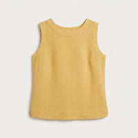 Blusa Mostaza Sin Manga Liso y Estampado Cuello Redondo en plano