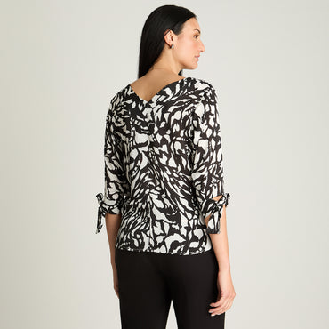 Blusa Escote V Manga 3/4 Con Amarra Crudo Lorenzo Di Pontti