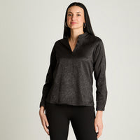 Blusa Satin Escote Mao Manga Larga Negro Lorenzo Di Pontti