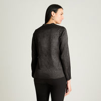 Blusa Satin Escote Mao Manga Larga Negro Lorenzo Di Pontti