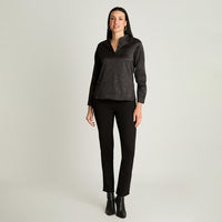 Blusa Satin Escote Mao Manga Larga Negro Lorenzo Di Pontti