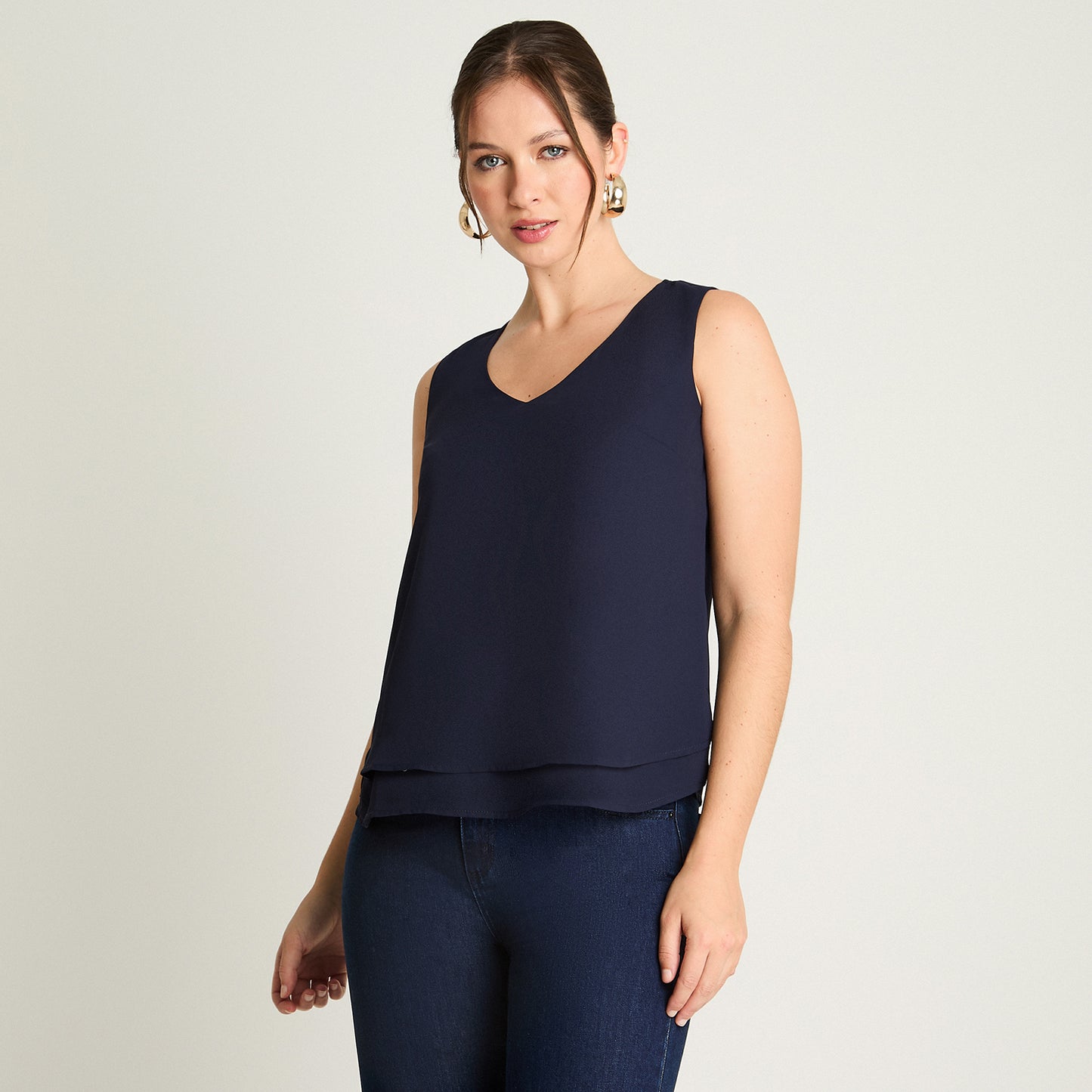 Blusa Sin Mangas Con Capas Azul Lorenzo Di Pontti