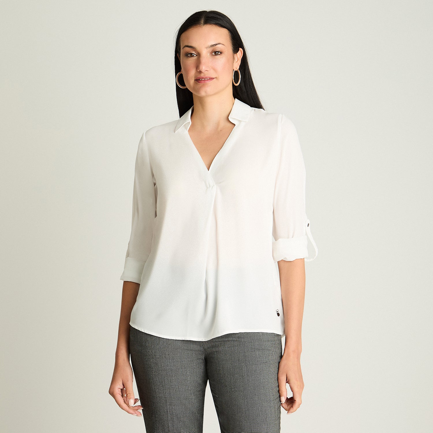Blusa Satin Cuello Camisero Crudo Lorenzo Di Pontti