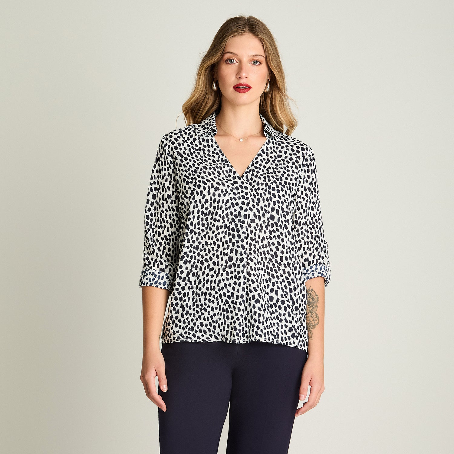 Blusa Satin Cuello Camisero Azul Lorenzo Di Pontti