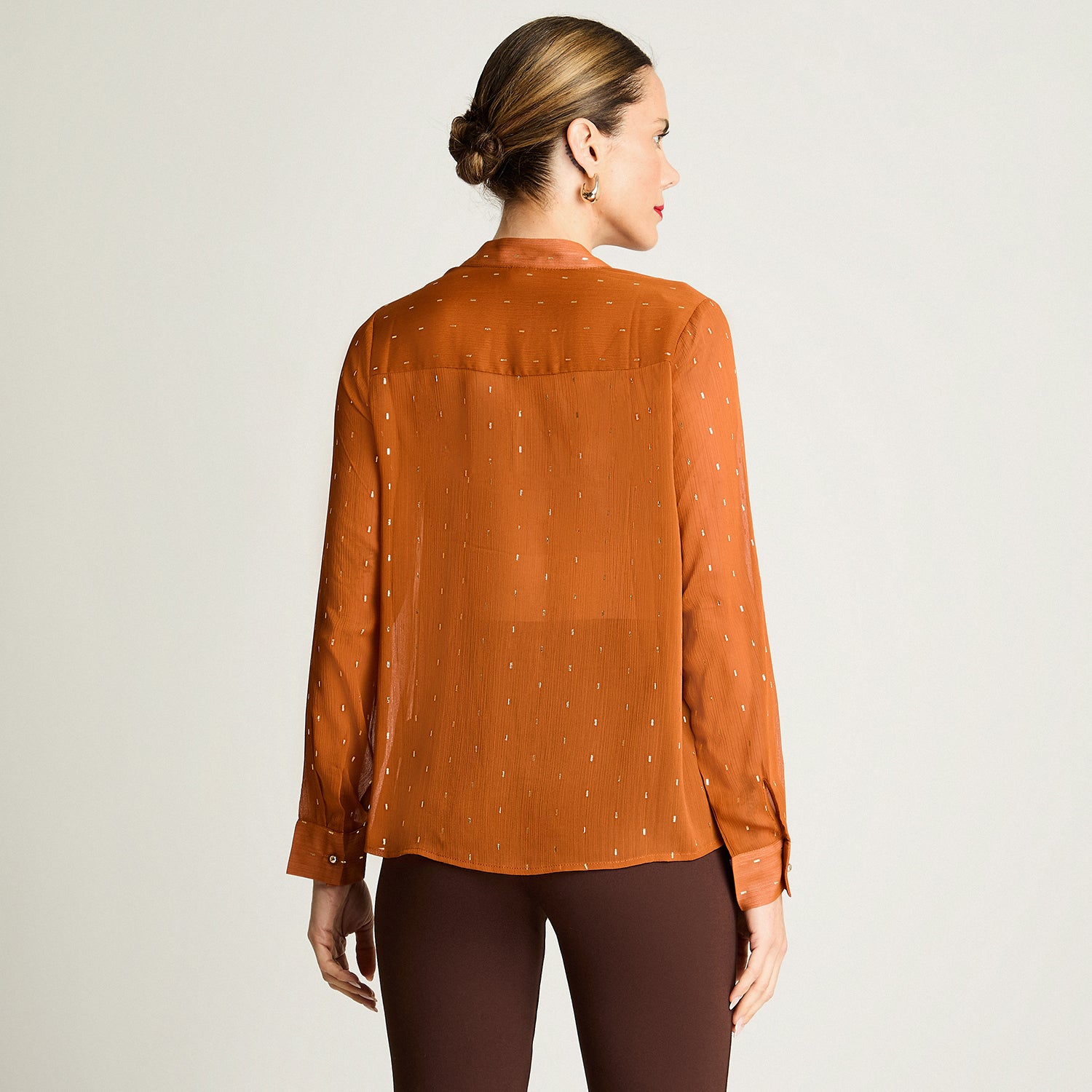Blusa Manga Larga Escote Mao Tela Fantasia Terracota Lorenzo Di Pontti