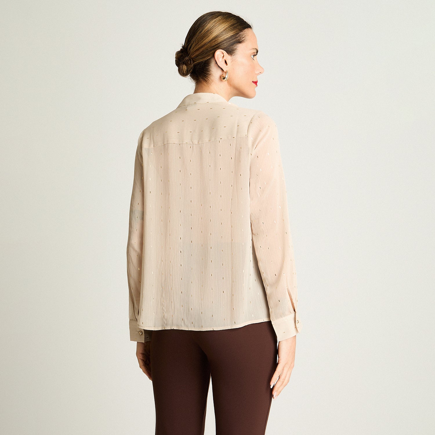 Blusa Manga Larga Escote Mao Tela Fantasia Beige Lorenzo Di Pontti