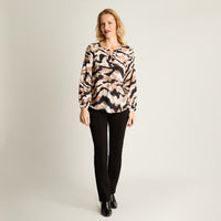 Blusa Escote Redondo Estampada Negro