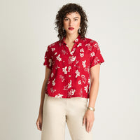 Blusa Corta Lino Con Bolsillos Rojo Curvi
