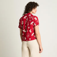 Blusa Corta Lino Con Bolsillos Rojo Curvi