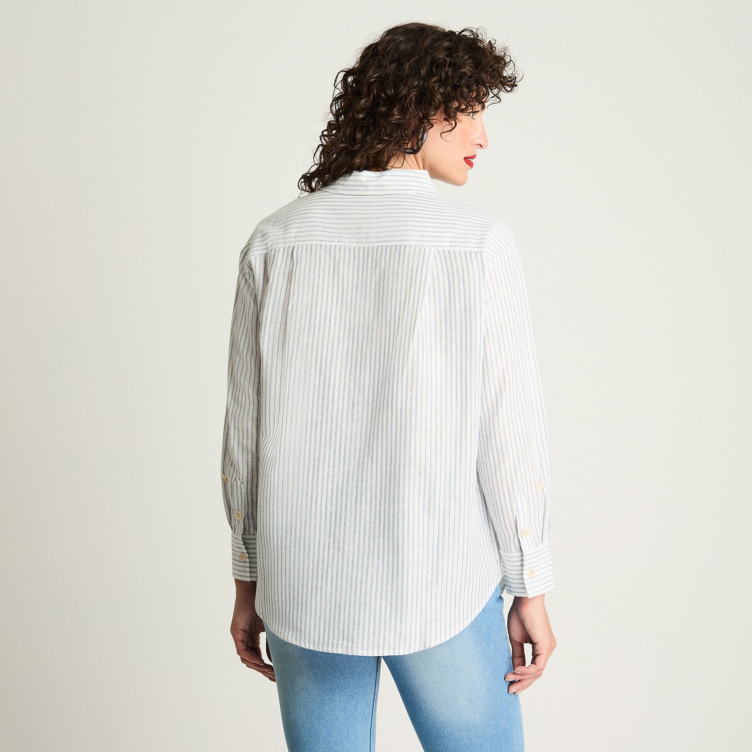 Blusa Manga Larga Rayada Con Lurex Celeste Curvi