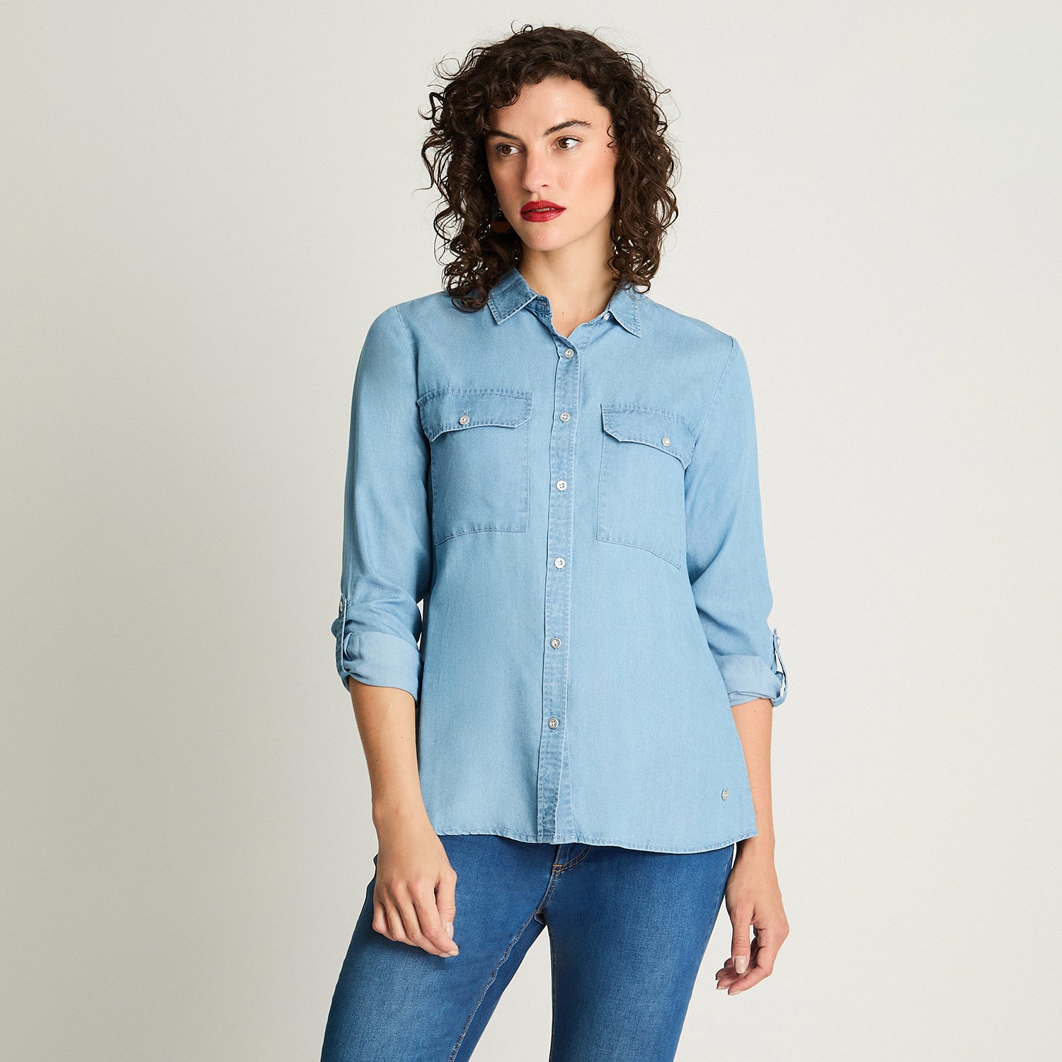 Blusa Lyocell Denim Celeste Curvi