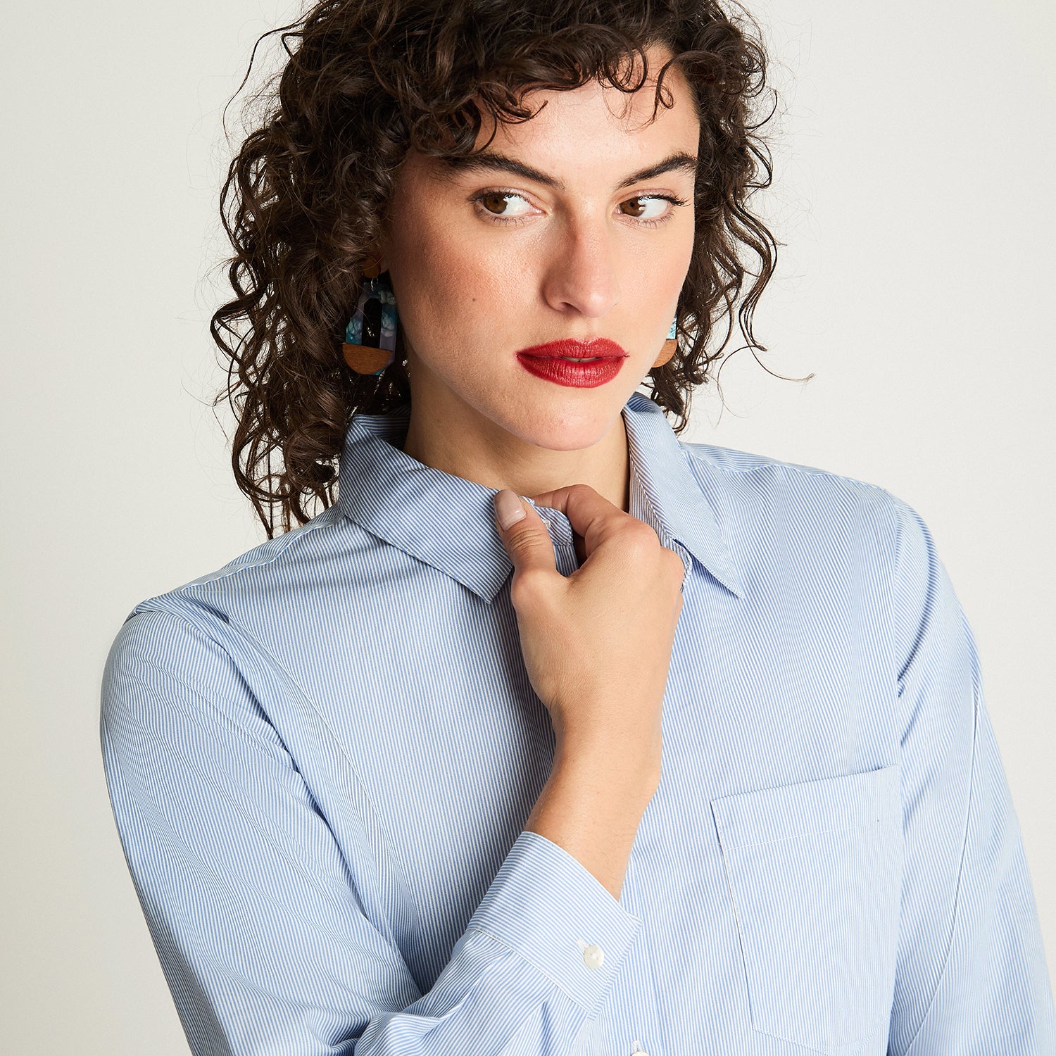 Blusa Algodón Basica Celeste Curvi