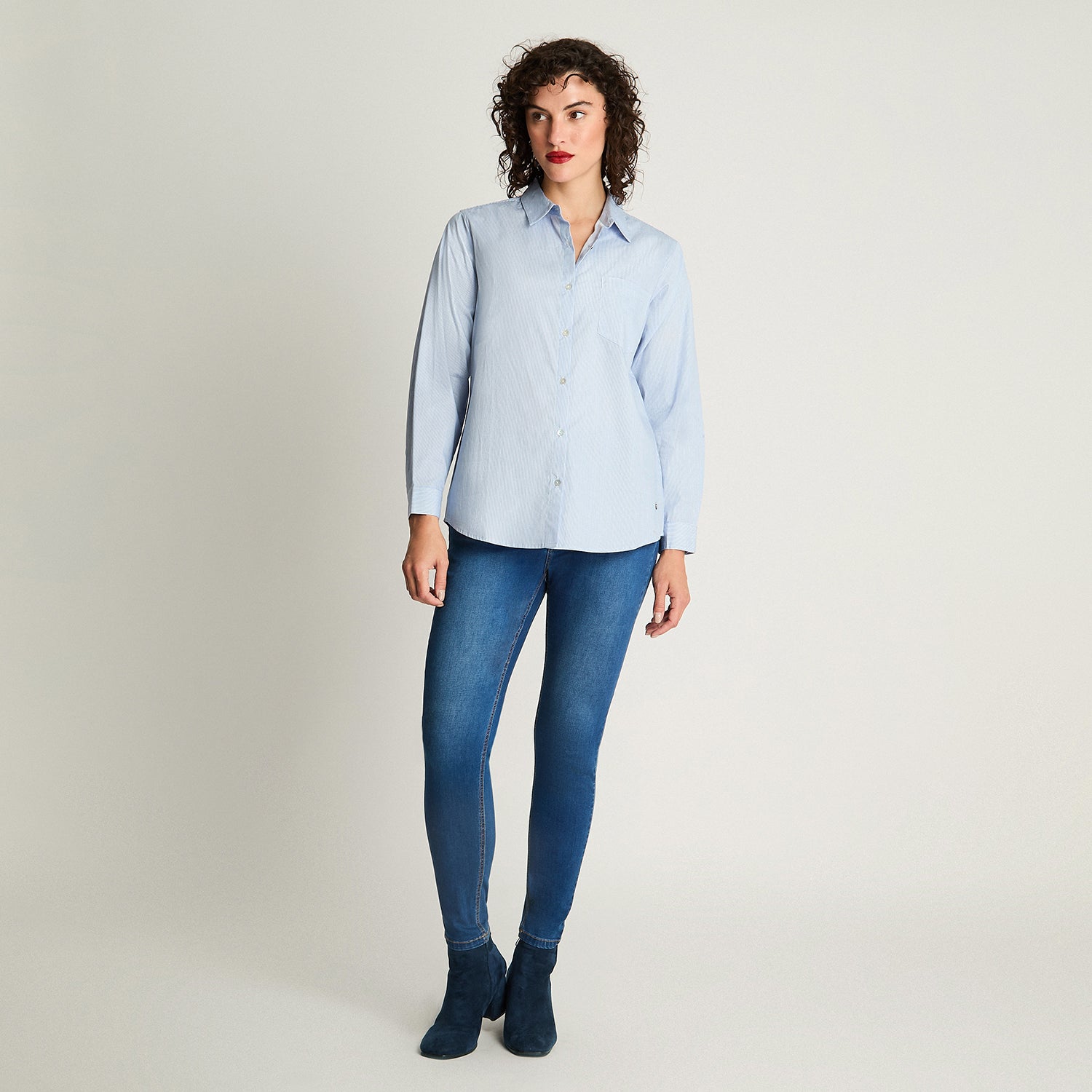 Blusa Algodón Basica Celeste Curvi