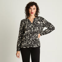 Blusa Cuello Mao Botones Negro Curvi
