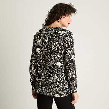 Blusa Cuello Mao Botones Negro Curvi